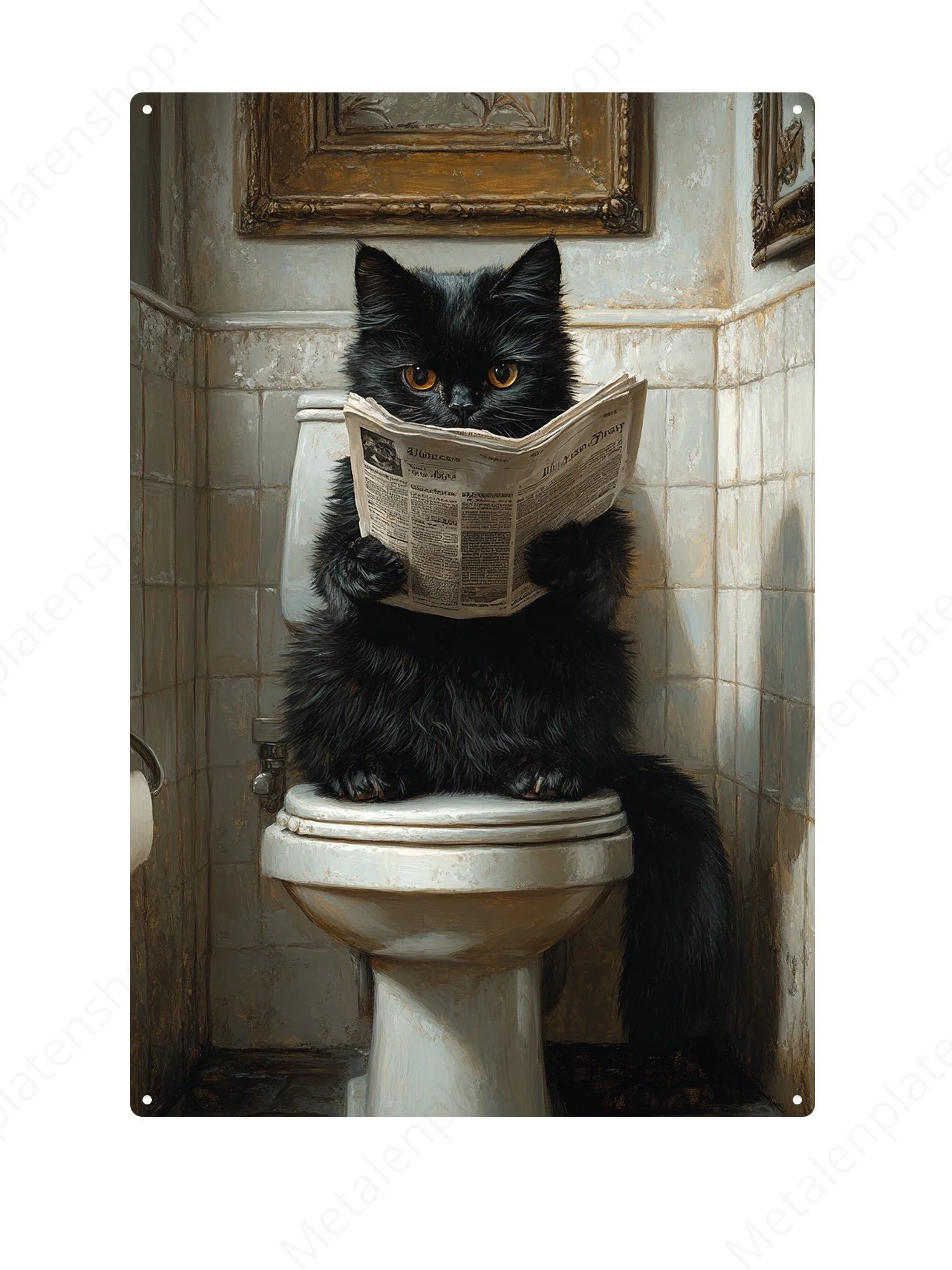 Kat op de WC met een krant